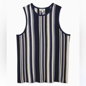 COS Striped Knitted Vest Size L | NWT Sleeveless Cotton Blend Tank Navy Cream